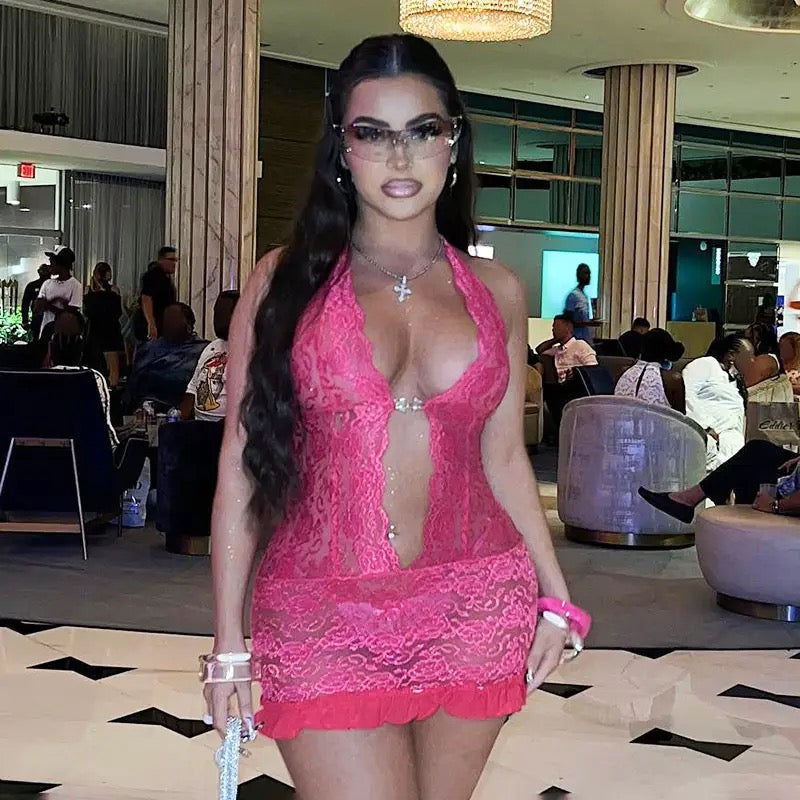 Lace Baddie Halter Dress