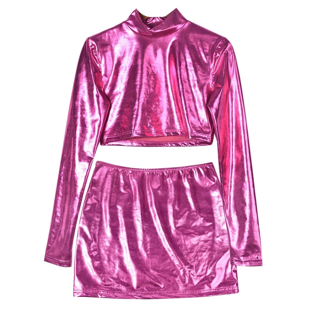 Love Galore Pink Metallic Two Piece Set