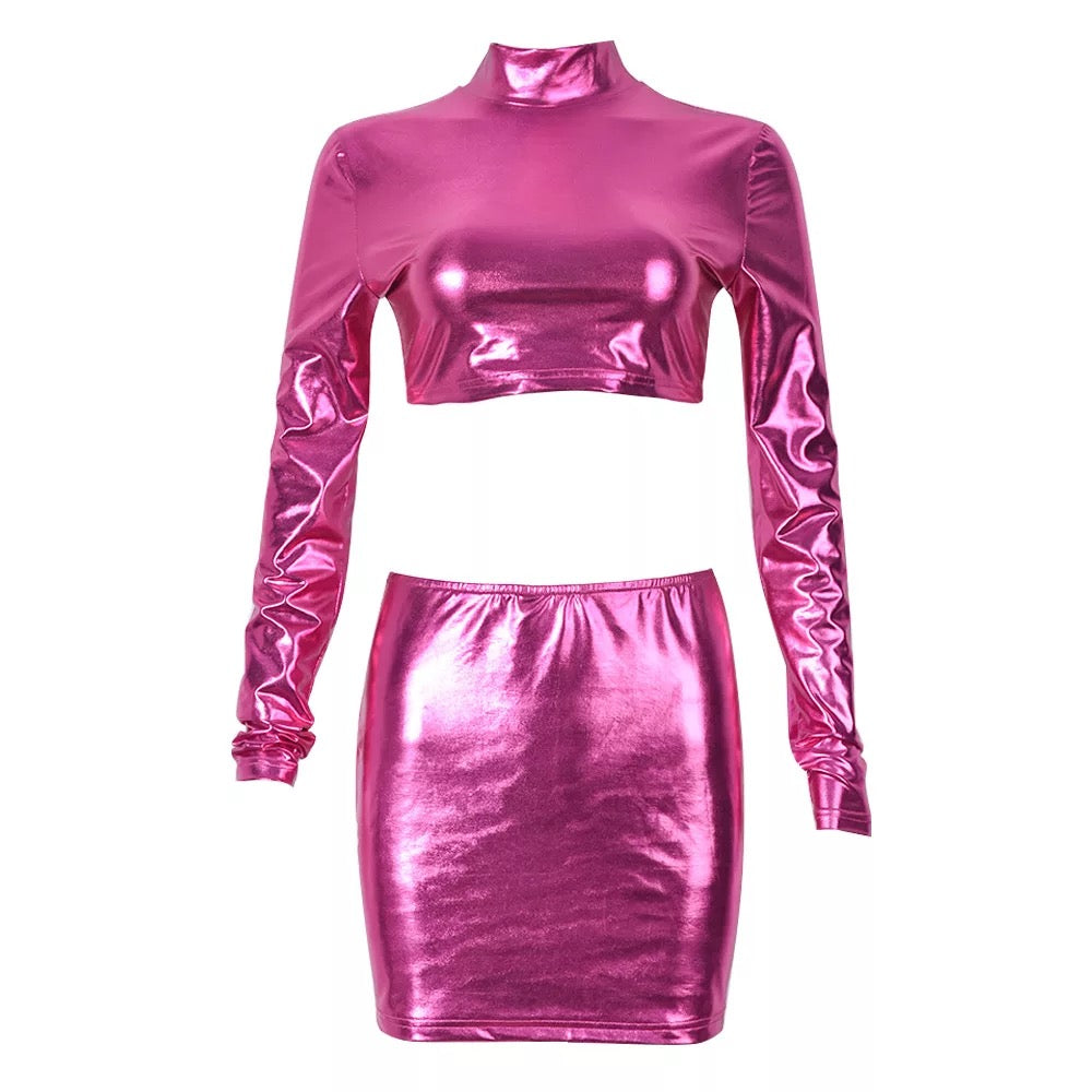 Love Galore Pink Metallic Two Piece Set