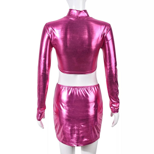 Love Galore Pink Metallic Two Piece Set