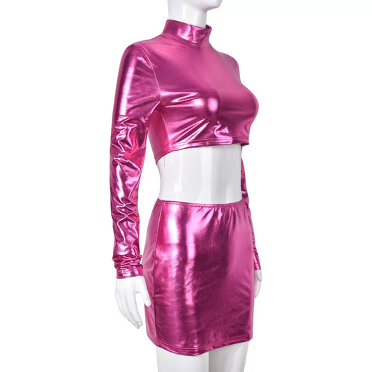 Love Galore Pink Metallic Two Piece Set